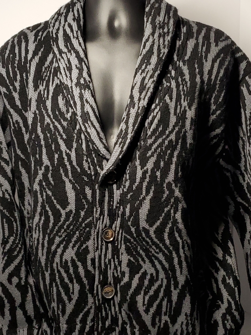 Authentic Roberto Cavalli Black & Gray Zebra Knit Cardigan Size L Unisex - Picture 4 of 6